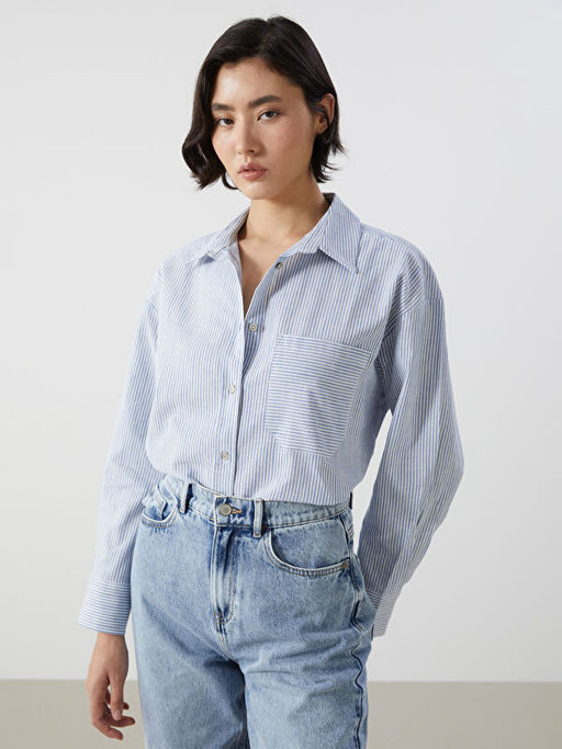 ?izgili Keten Kar???ml? Oversize Kad?n G?mlek