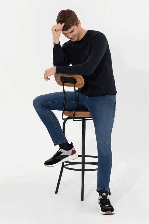 Мужской темно-синий трикотажный свитер с круглым вырезом Неожиданная скидка в корзине - U.s. polo assn фото 4