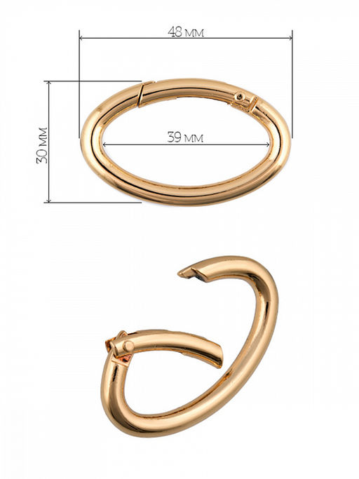 Карабин металл TBY-839201 48х30мм (внутр. 39х21мм) цв. золото уп. 10шт