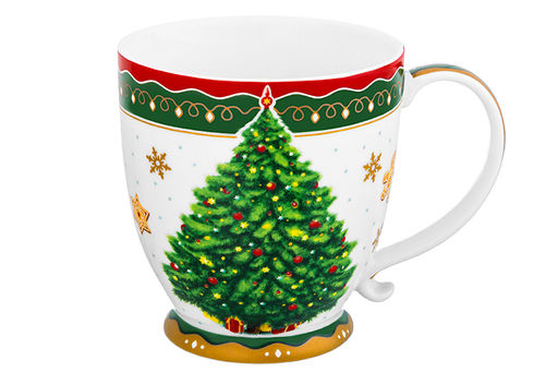 Кружка 500 мл 13,5*10*10,5 см на ножке Новогодняя елка зеленый узор NEW BONE CHINA - Elan gallery фото 6