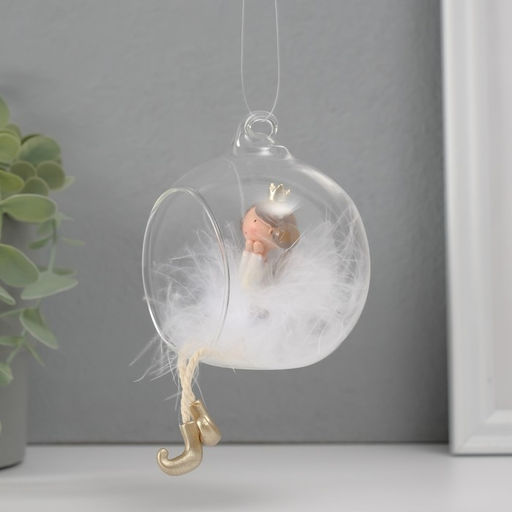 Фигурка - подвеска «Ангелочек-принцесса пушок в шарике», ёлочная игрушка, 9×8.5×8.5 см