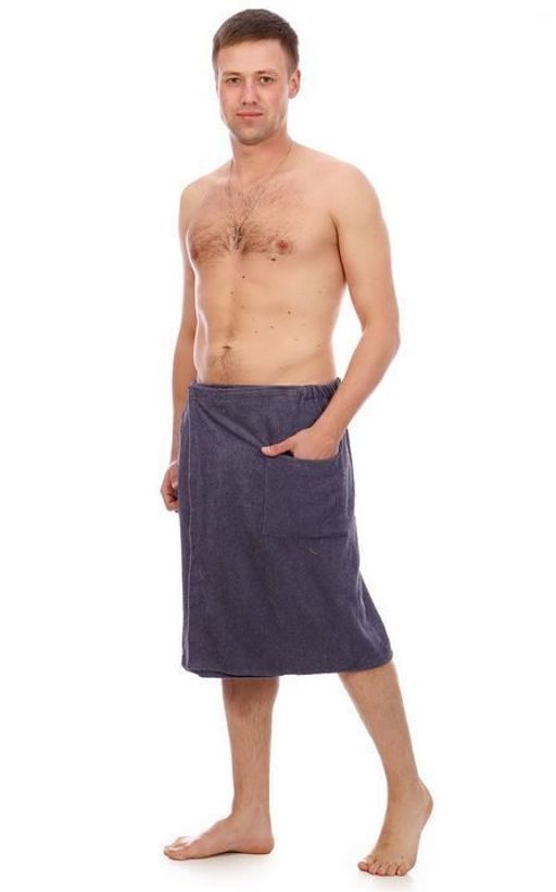 Килт мужской для бани и сауны СЕРЫЙ махровый хлопок 100% - Лен поволжья фото 3