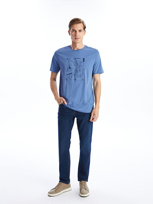 Bisiklet Yaka K?sa Kollu Bask?l? Penye Erkek Ti??rt