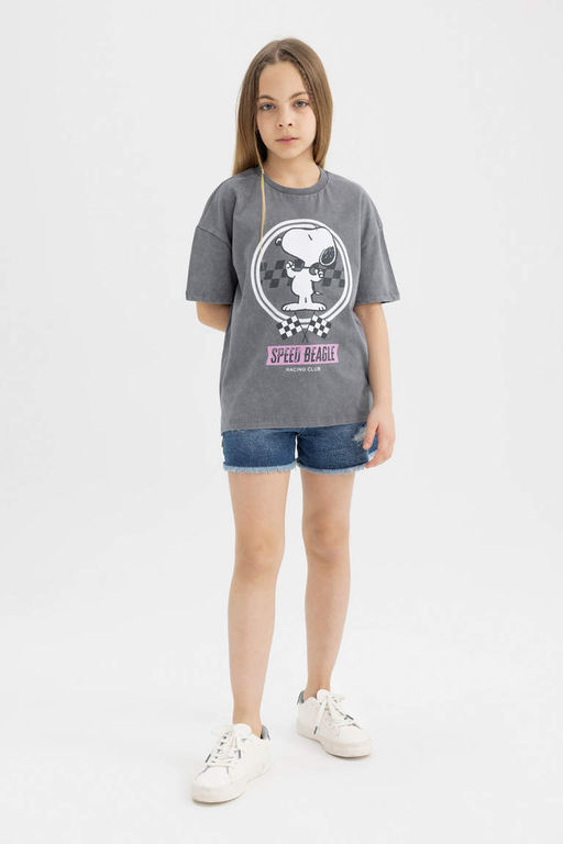 Футболка Oversize с короткими рукавами Snoopy для девочек - Defacto фото 2