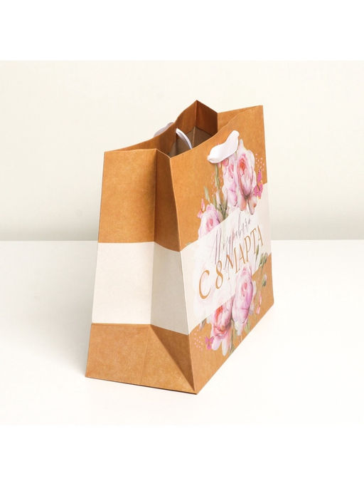 Пакет подарочный крафтовый, упаковка, С 8 Марта, ML 27?23?11.5 см