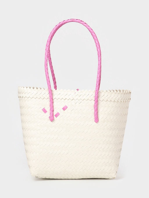 Сумка плетёная на застёжке «Девочка с букетом», 40×10×55 см, пластик, бело-розовая