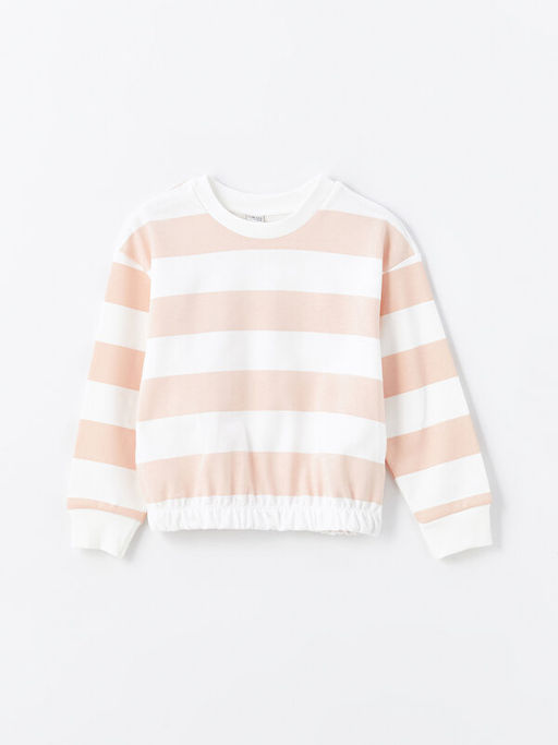 Bisiklet Yaka ?izgili Uzun Kollu K?z ?ocuk Sweatshirt