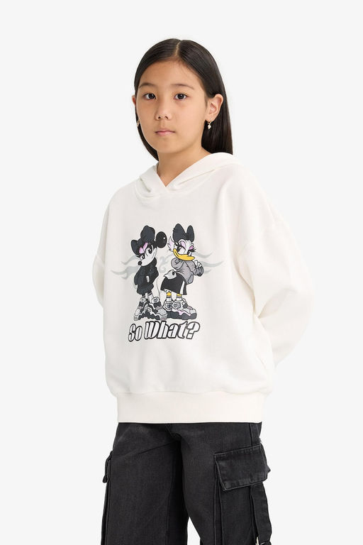 Disney Mickey & Minnie Oversize Geni_ Kal_p Kap__onlu Sweatshirt K_z _ocuk - Defacto фото 5