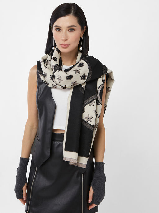 в составе ШЕРСТЬ и КАШЕМИР Большой, мягкий, теплый двусторонний палантин с принтом. - Tantino фото 3