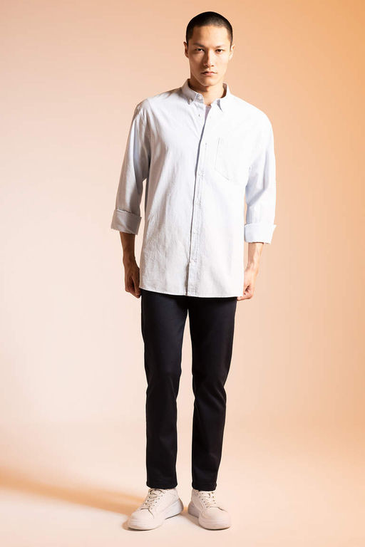 Рубашка приталенного кроя из 100% хлопка с длинными рукавами - Defacto фото 2