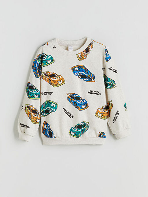 Bisiklet Yaka Bask?l? Erkek ?ocuk Sweatshirt