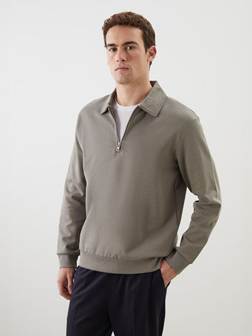 Polo Yaka Uzun Kollu Erkek Sweatshirt