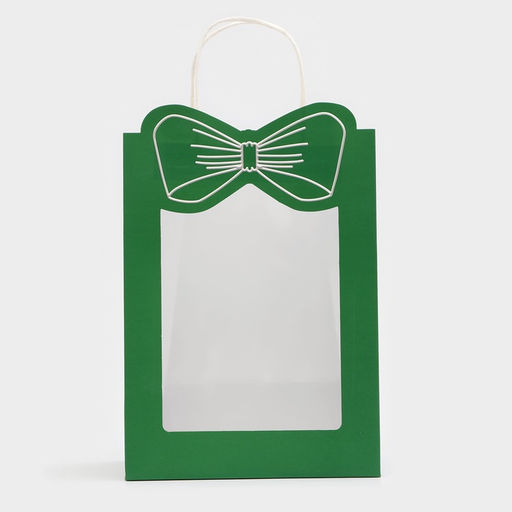 Цена за 12 шт. Пакет подарочный новогодний с оком Бант, 30?22?14, зеленый.