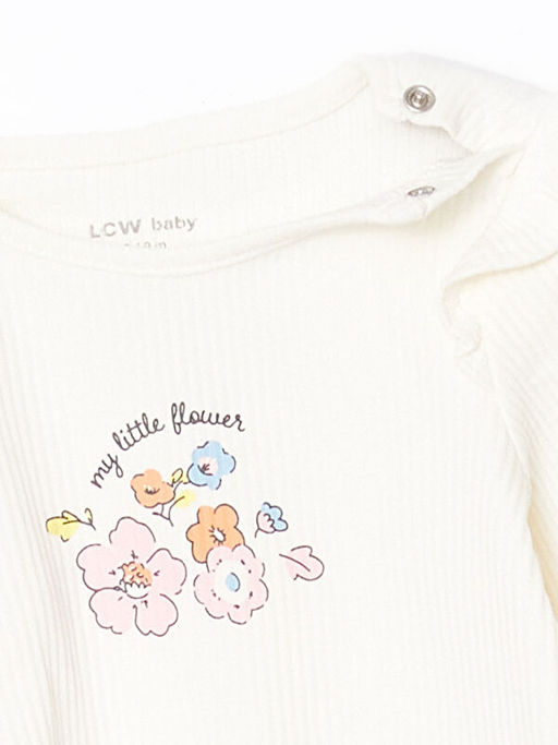 Bask?l? K?z Bebek Uzun Kollu Ti??rt