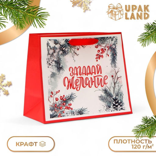 Цена за 3 шт. Пакет подарочный новогодний бумажный, «Загадай желание», 24 х 20 х 11 см