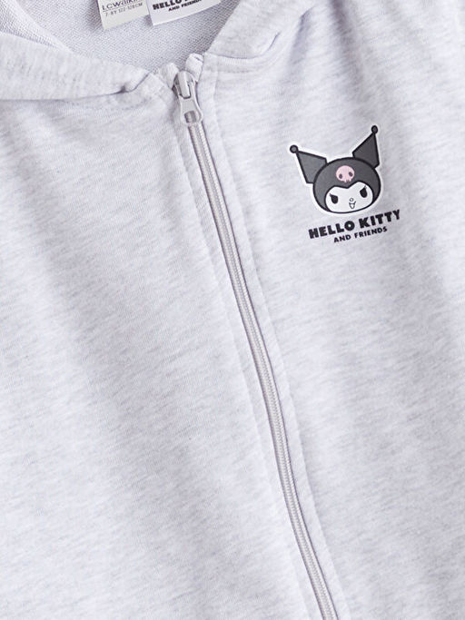 Kap??onlu Hello Kitty Bask?l? K?z ?ocuk Fermuarl? Sweatshirt