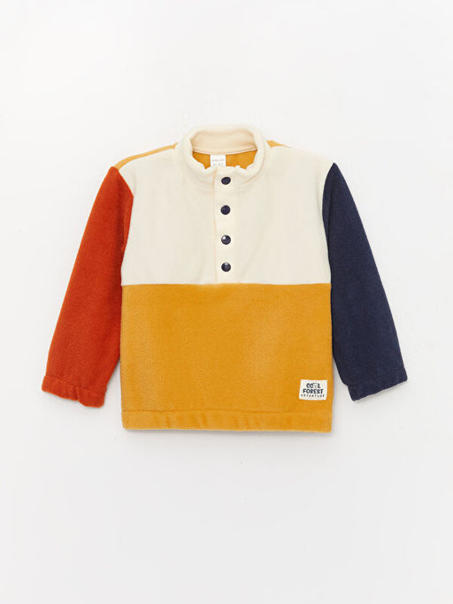 Dik Yaka Uzun Kollu Renk Bloklu Polar Erkek Bebek Sweatshirt