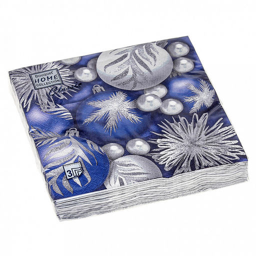 Салфетки бумажные "Bouquet Home Collection Classic" 33х33см, 3-х слойные, 20 штук в упаковке, 100% целлюлоза, "Новогодние игрушки" (Россия)