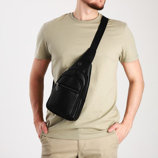 Сумка слинг мужская, искусственная кожа, отверстие для наушников, цвет чёрный - Simaland фото 2