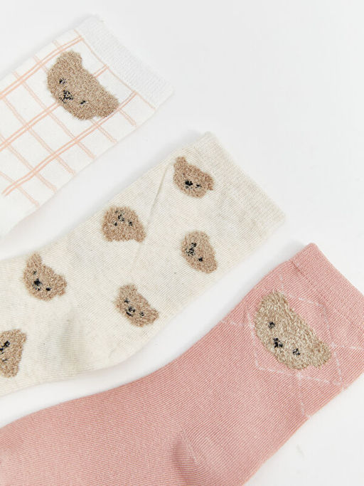 Ay? Teddy Bask?l? K?z ?ocuk Soket ?orap 3l?