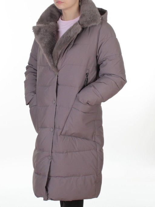 8806 GRAY/LILAC Пальто зимнее женское (200 гр. холлофайбер)