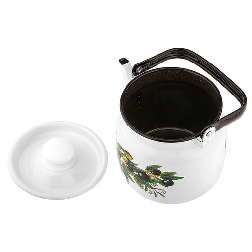 "Оливковая ветвь" Чайник эмалированный 3,5л, д19,4см, h16,2см, s0,08мм, двойной слой эмалевого покрытия, металлическая крышка с пластмассовой ручкой-кнопкой, металлическая подвижная ручка (Россия)