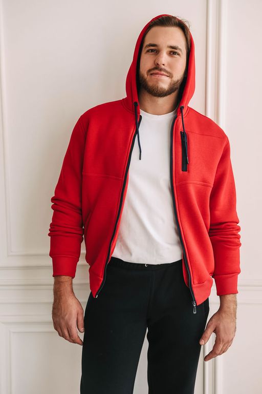 утепленный Спортивный костюм М-1617: Футер 3-х ниточный Красный / Тёмно-синий - Relay фото 4