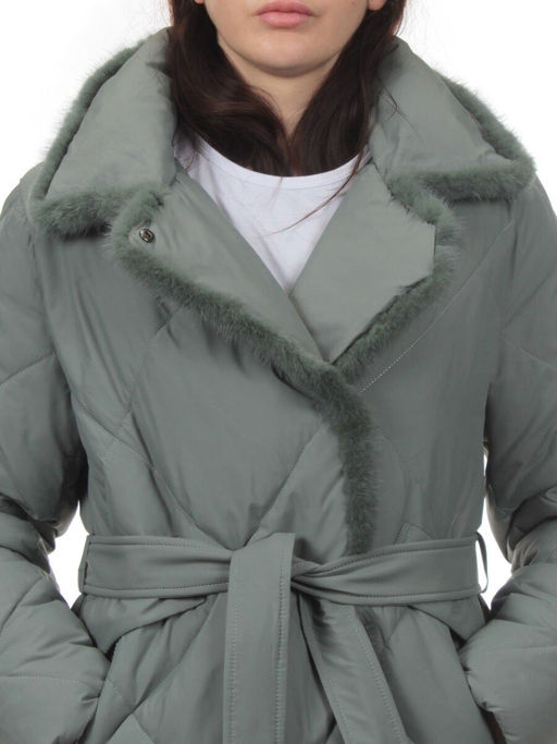 309 GRAY/GREEN Пальто зимнее стеганое женское (200 гр. холлофайбер, натуральная норка) - Fashion фото 4