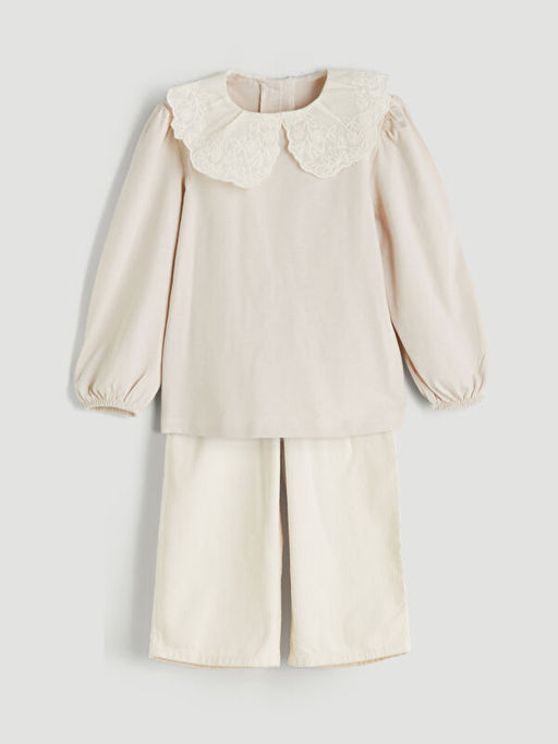 Bebe Yaka K?z Bebek Bluz ve Pantolon 2li Tak?m