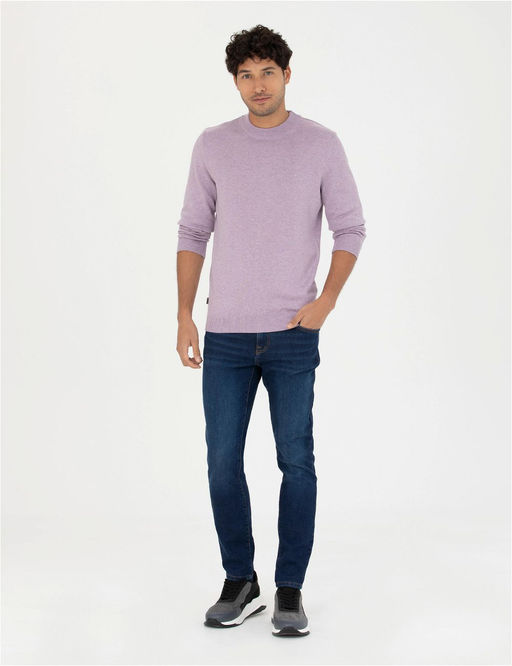 Koyu Lila Slim Fit Yar_m Bal_k__ Yaka Basic Triko Kazak