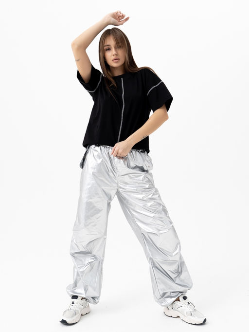 Футболка хлопок 95%, лайкра 5% ,черно-серая - Binita фото 5