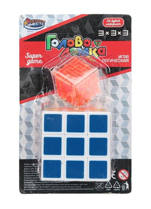 Играем вместе. Логическая игра "Кубик" 3х3, лабиринт, блист.16*10*6см арт.B2376405-R
