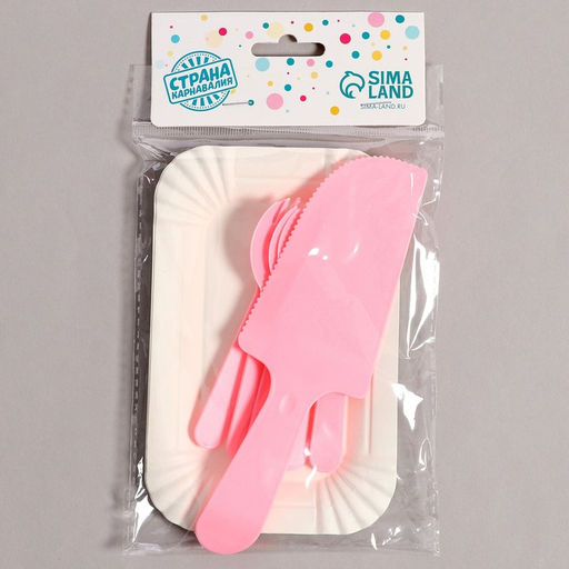 Набор одноразовой посуды, 6 шт, цвет розовый - Страна карнавалия фото 6