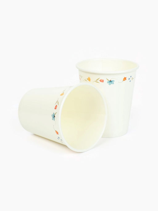 Цена за 10 шт. Стакан одноразовый бумажный Керамика с цветами, белый, 250 мл