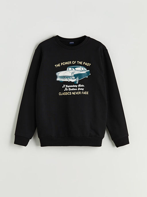 Bisiklet Yaka Bask?l? Erkek ?ocuk Sweatshirt