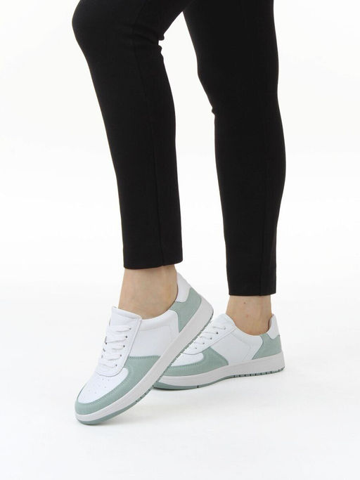 03-C933-7K WHITE/GREEN Кеды кожаные женские (натуральная кожа, натуральная замша)