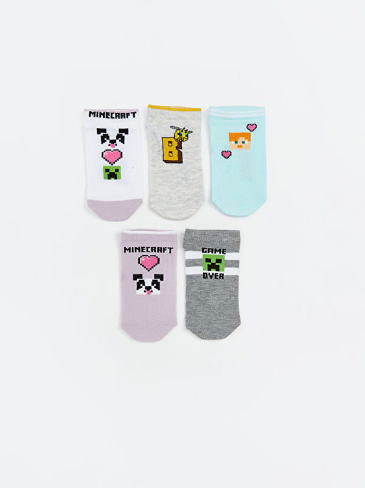 Minecraft Desenli K?z ?ocuk Patik ?orap 5li