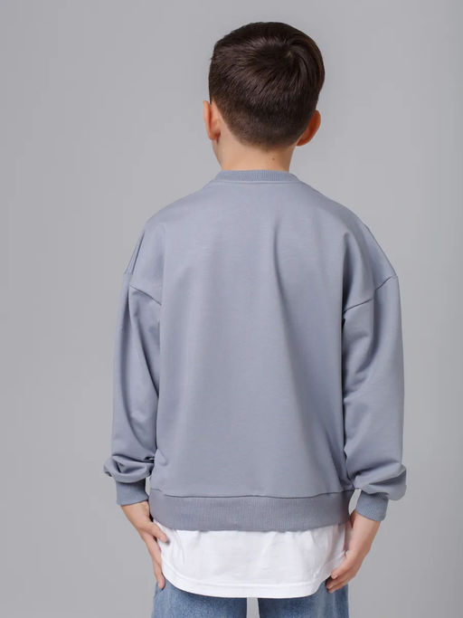 Свитшот Модный с имитацией, цвет Серый, 78%х/б,16%пэ,6%л - 5+ фото 3