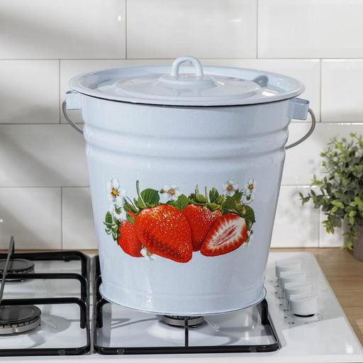 Ведро эмалированное «Клубника садовая», 12 л, с крышкой, цвет белый