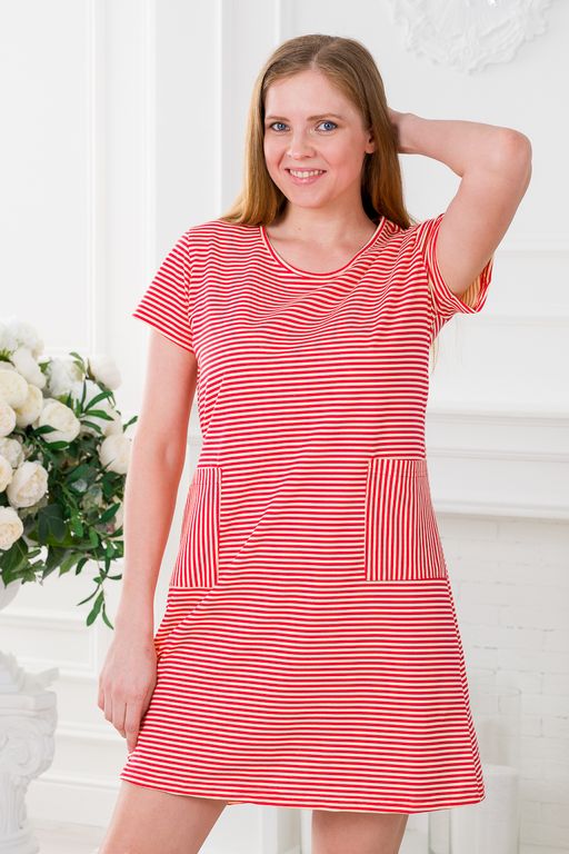 Туника женская из кулирки Руслана красная полоса на бежевом - Амадэль фото 10