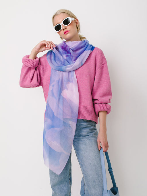 Большой, мягкий, тонкий и очень нежный двусторонний палантин с рисунком в стиле арт-деко - Tantino фото 6