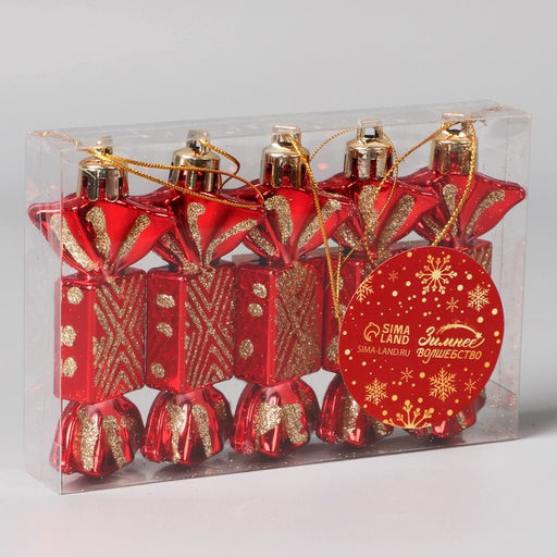 Цена за 2 шт. Ёлочные игрушки 5 шт. Конфеты - геометрия 1.57 см, красный - Зимнее волшебство фото 2