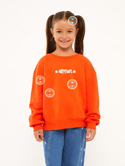 Bisiklet Yaka Bask?l? Uzun Kollu K?z ?ocuk Sweatshirt - Waikiki фото 2