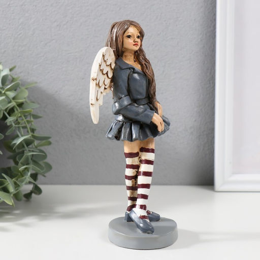 Фигурка полистоун «Девочка-ангел в сером платье и полосатых гетрах», 12×6.5×19.5 см