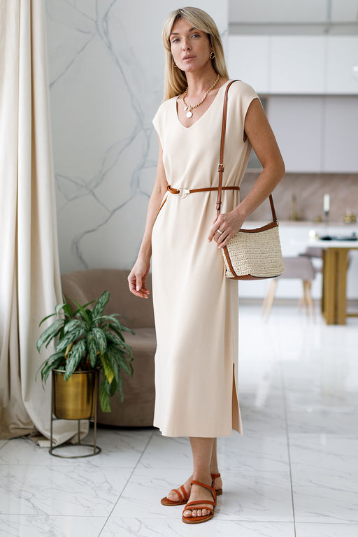 VILATTE / Платье из вискозы, связанное плетением интерлок с ремешком  фото 5