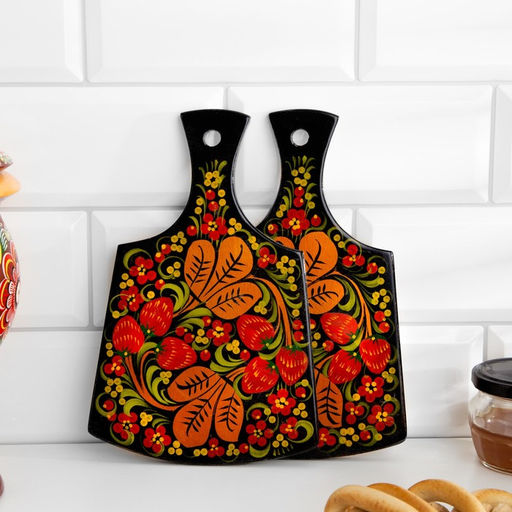 Набор кухонных принадлежностей «Земляничка», 6 предметов: 2 доски, 3 банки, подставка, дерево, хохлома