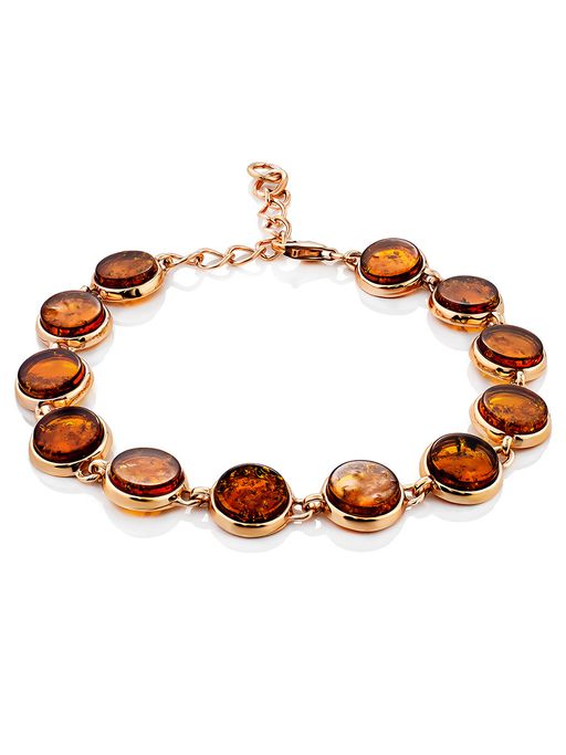 Браслет Фурор из позолоченного серебра и натурального янтаря коньячного цвета - Амберхолл фото 5