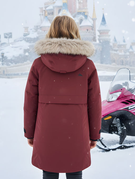 Парка зимняя подростковая для девочки с капюшоном и мехом бордового цвета 9534Bo