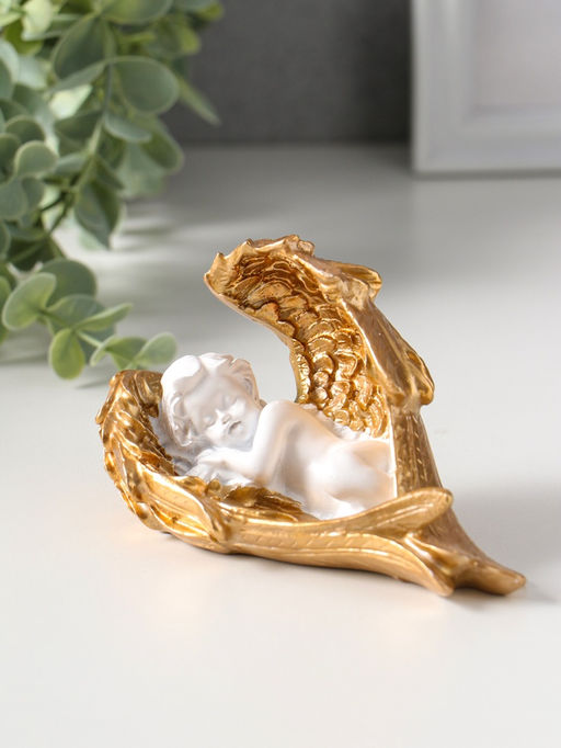 Фигурка полистоун «Спящий белоснежный ангел с золотыми крыльями», 5.7×13×7.5 см