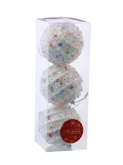 Ёлочные игрушки Акли, шары новогодние, d=8 см, 3 шт., белый - Зимнее волшебство фото 3